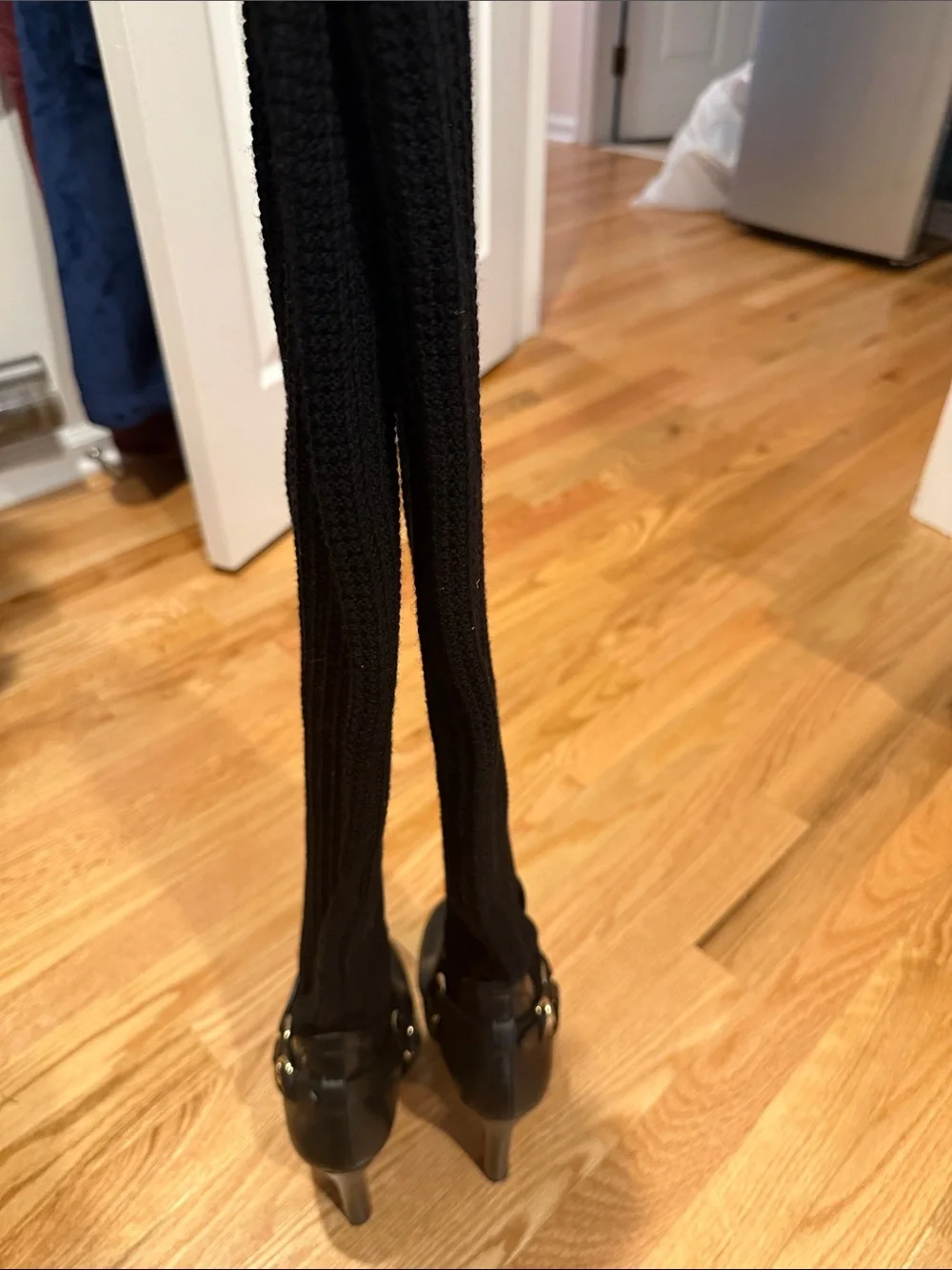 Gucci Black Leather Ankle Booties with Knit Cuff